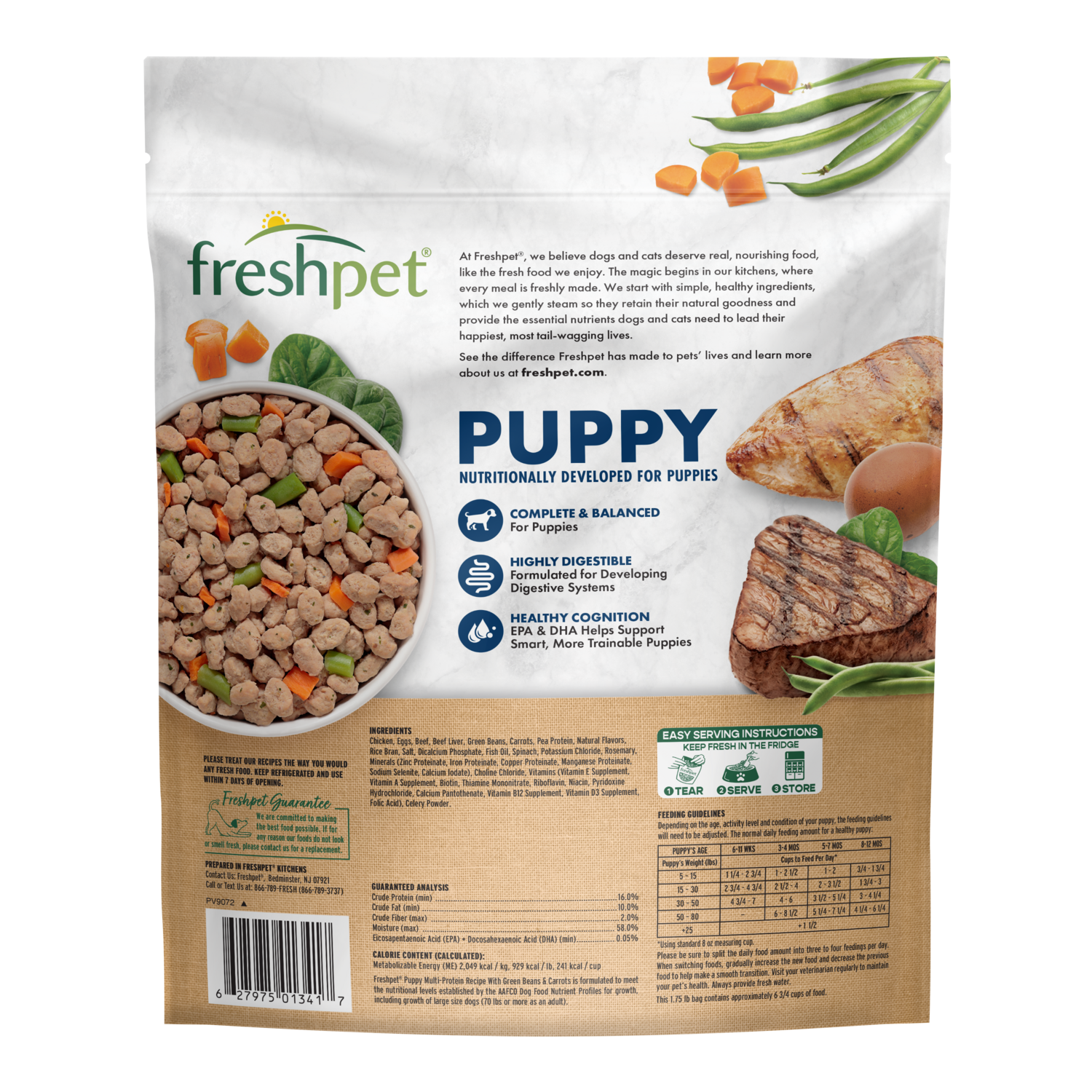 Back package image Freshpet® Multi-Protein Puppy Recipe With Green Beans & Carrots
