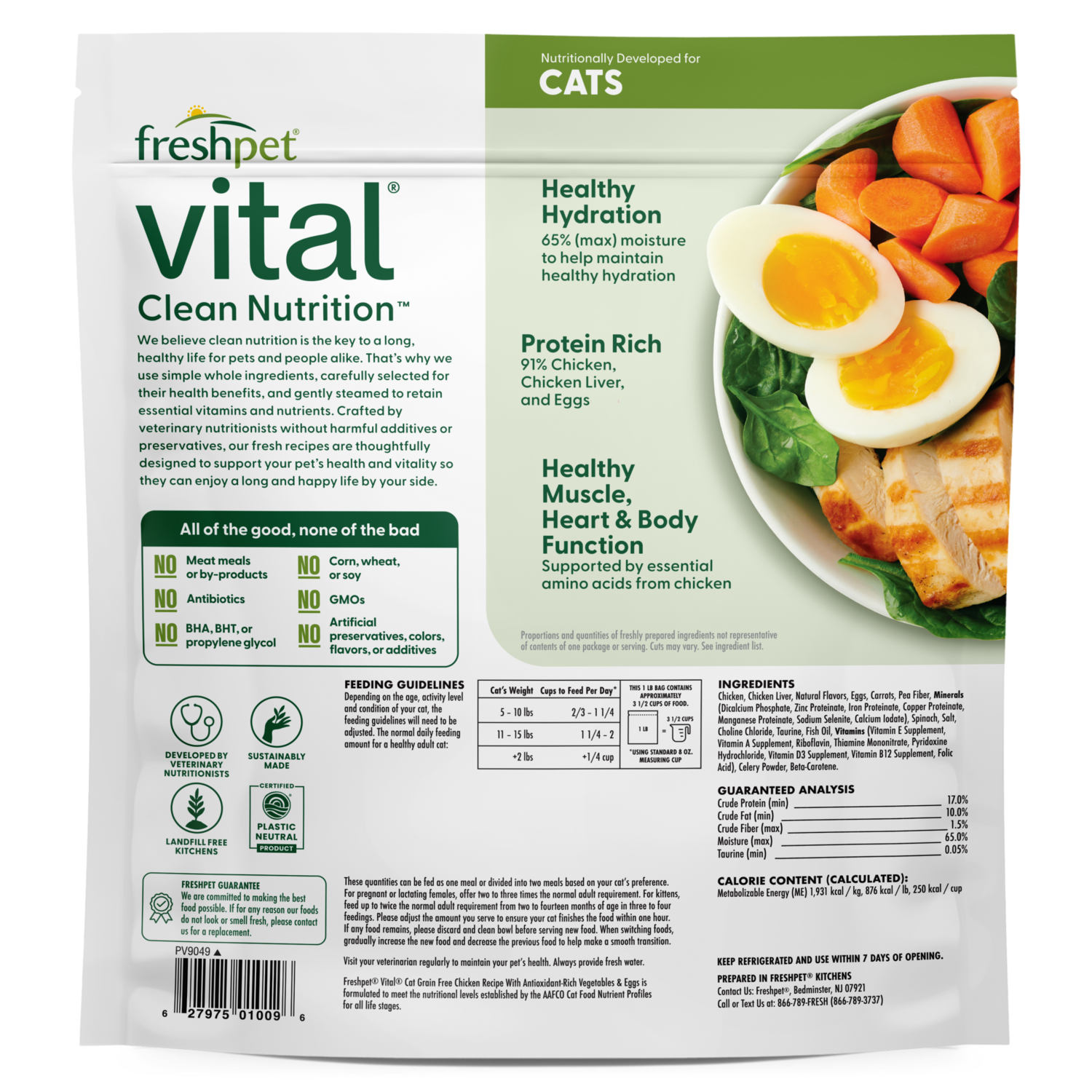 Back package image of Freshpet® Vital Grain Free Chicken and Egg Cat Food