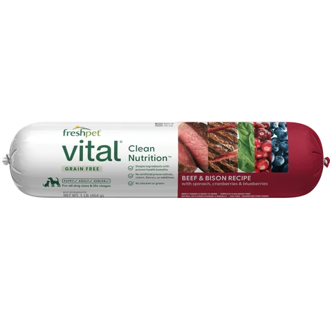 grain free beef & bison recipe with spinach, cranberries & blueberries