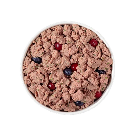 grain free beef & bison recipe with spinach, cranberries & blueberries