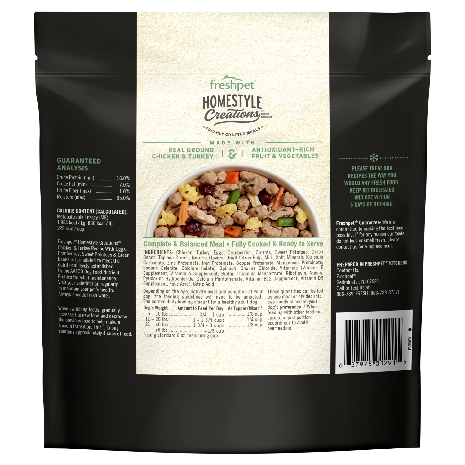 Back package image of Freshpet® Homestyle Creations™ Chicken & Turkey Dog Food