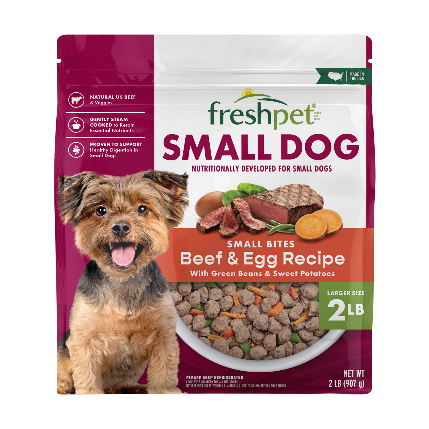 Front package image of Freshpet Small Dog Beef & Egg Recipe with Green Beans & Sweet Potatoes