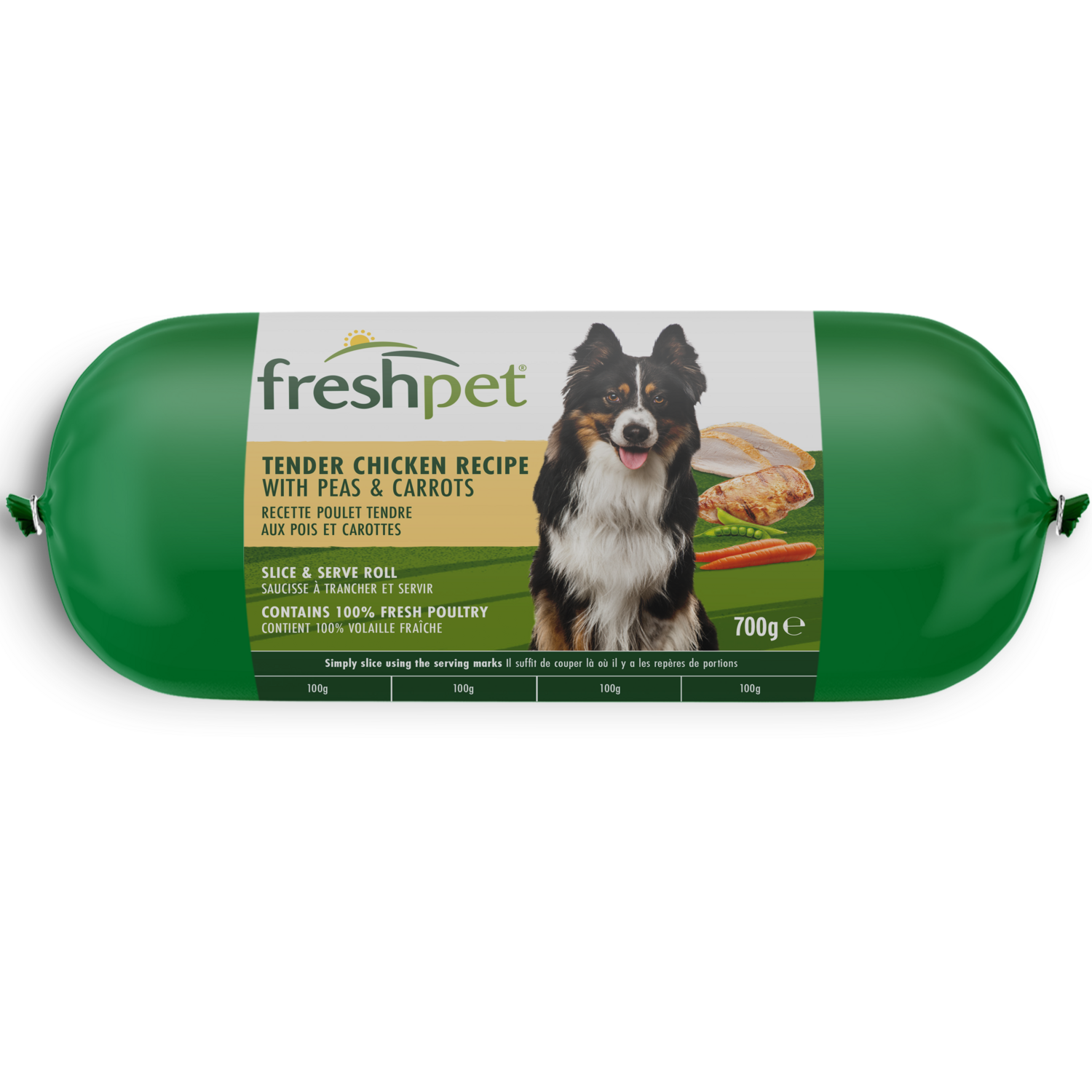Front package image of tender chicken recipe with peas and carrots 700g