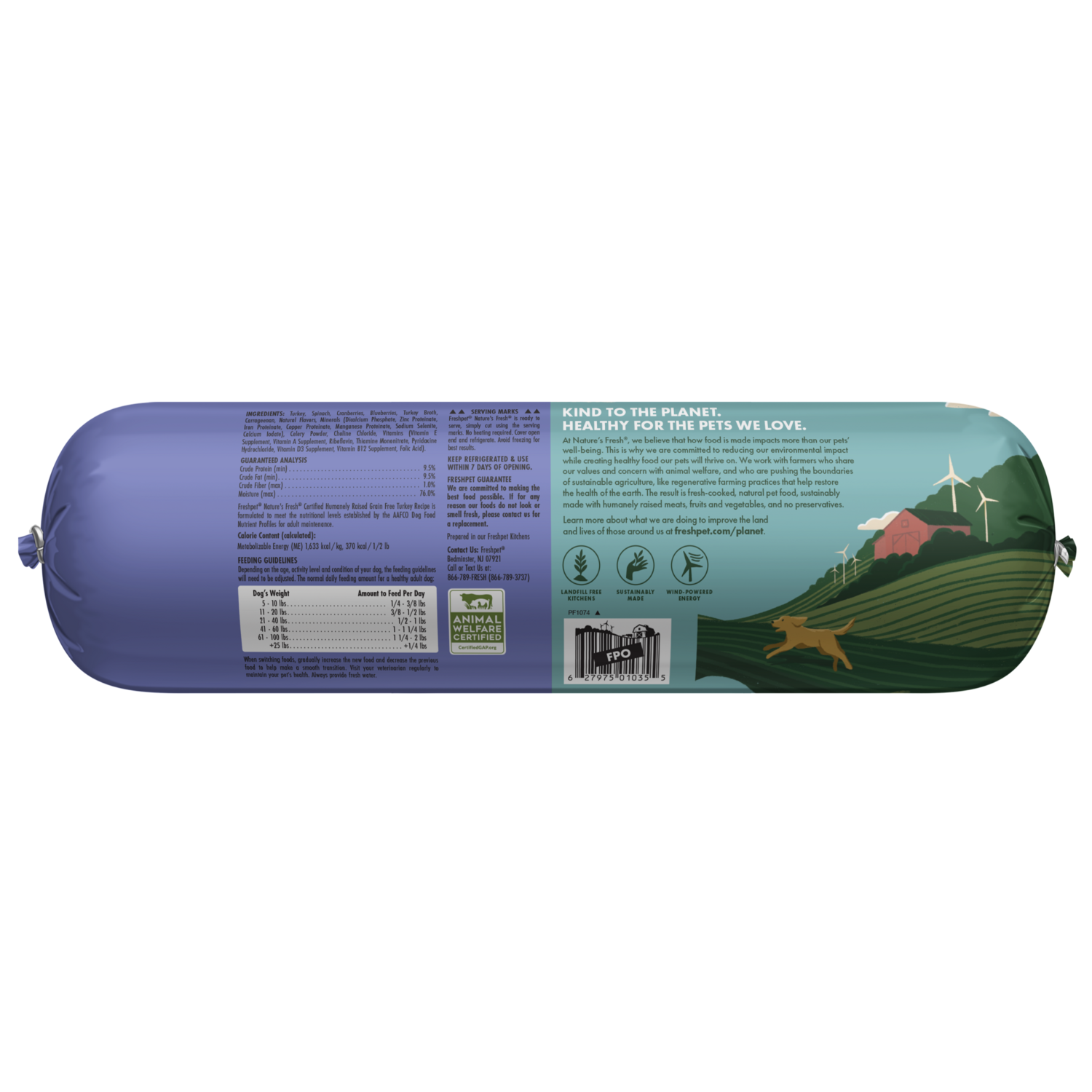 Back package image of Freshpet® Nature’s Fresh Grain Free Turkey Spinach Dog Food