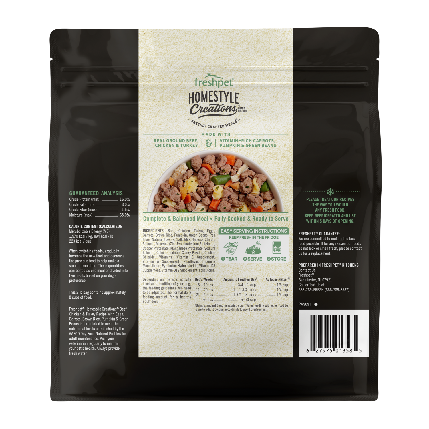 Back package image of Freshpet® Homestyle Creations™ Beef, Chicken & Turkey Dog Food