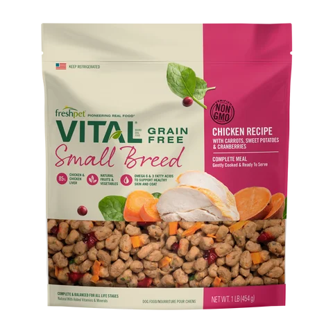grain free small breed chicken recipe with carrots, sweet potatoes & cranberries