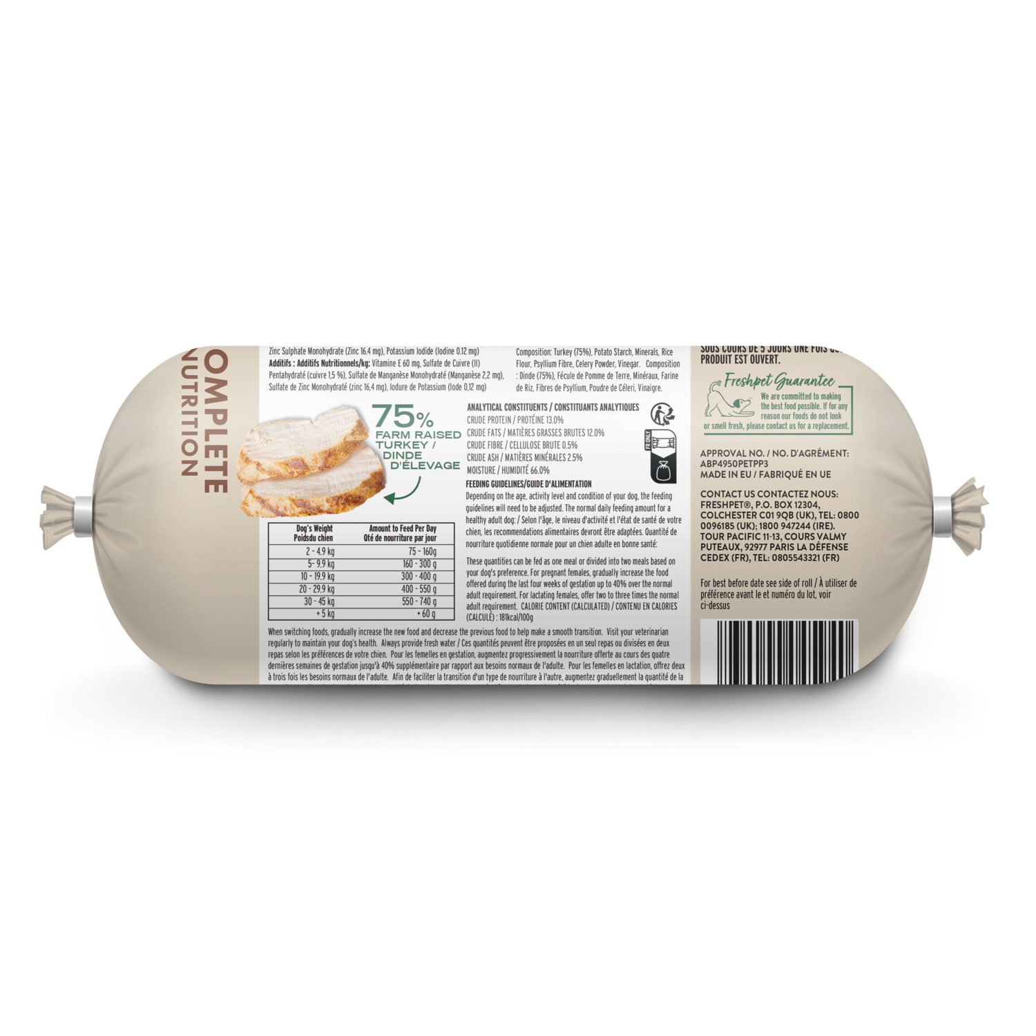 Back package image of Freshpet® Complete Nutrition Turkey Recipe