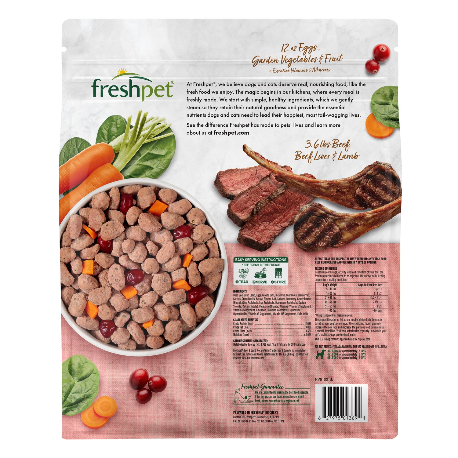 Back package image of Freshpet® Beef & Lamb Recipe with Cranberries & Carrots