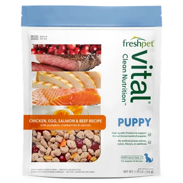 puppy: chicken, egg, salmon & beef puppy recipe with pumpkin, cranberries & carrots