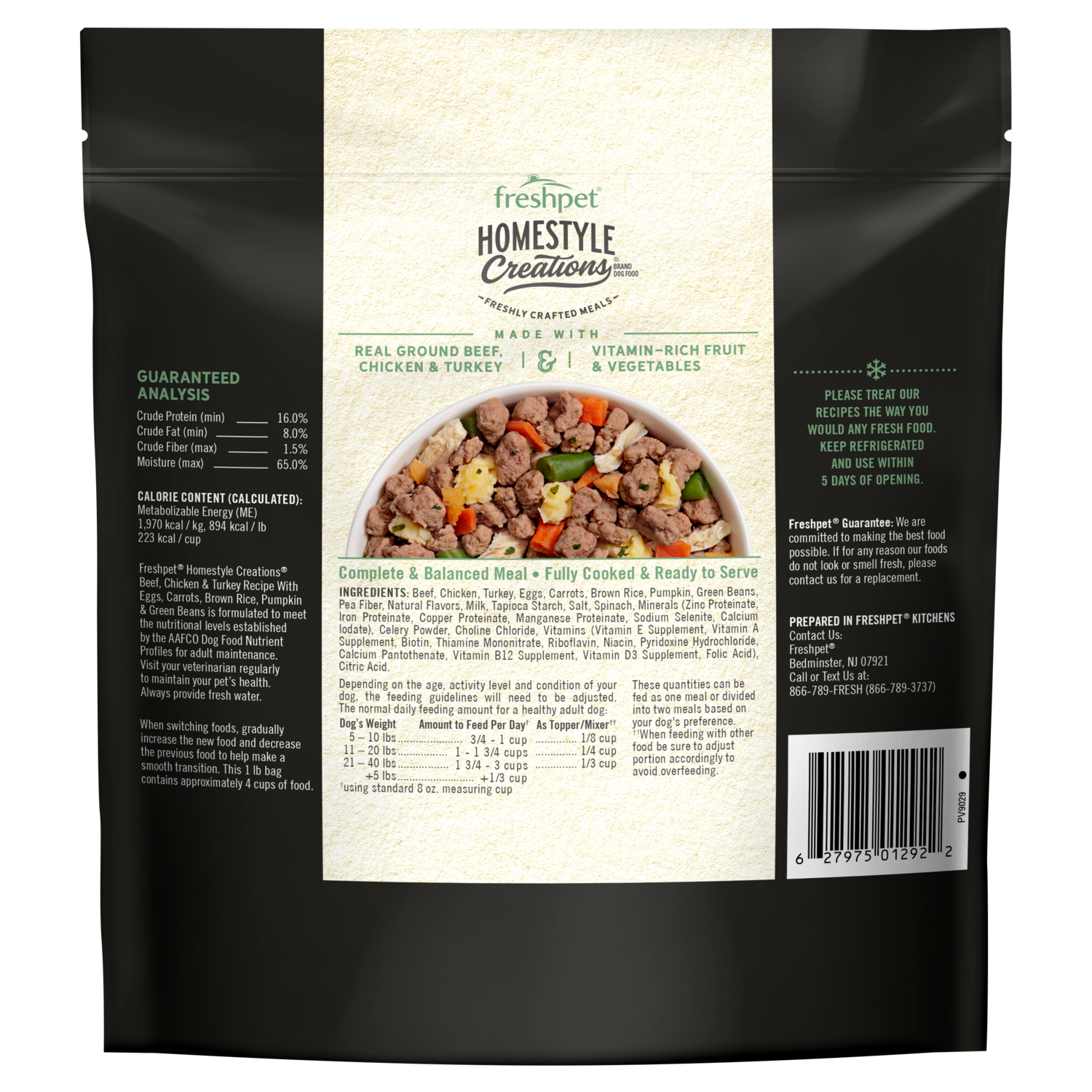 Back package image of Freshpet® Homestyle Creations™ Beef, Chicken & Turkey Dog Food
