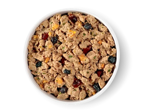 grain free multi-protein recipe with cranberries, spinach, blueberries & sweet potatoes