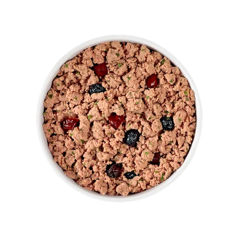 grain free beef & bison recipe with spinach, cranberries & blueberries