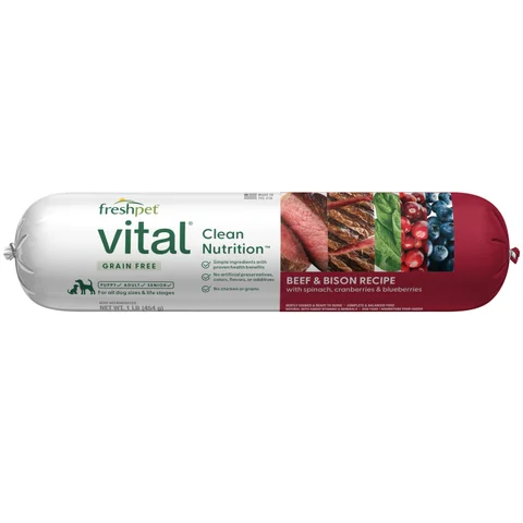 grain free beef & bison recipe with spinach, cranberries & blueberries