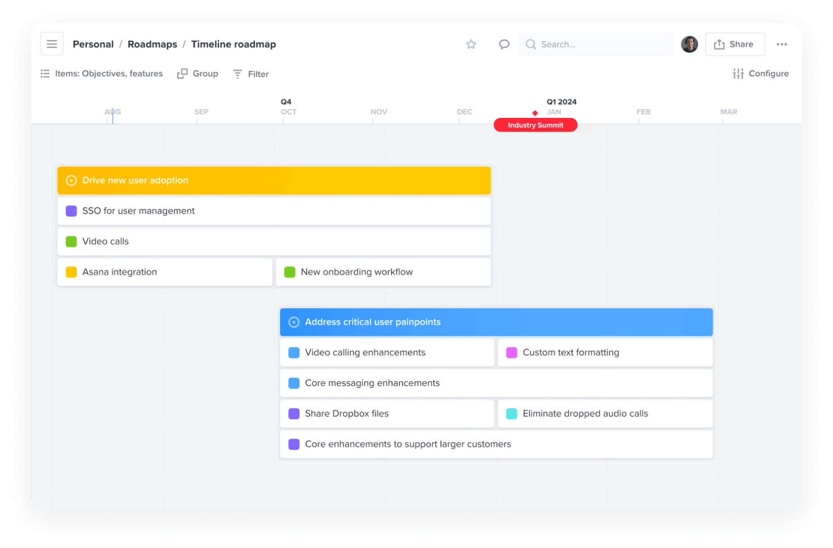 Roadmap accordingly to product goals and OKRs