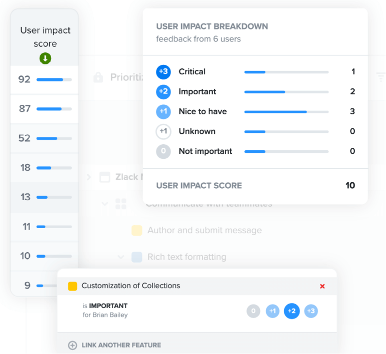 Surface top-requested feature ideas with customer importance scores