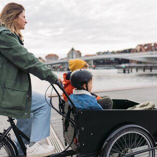 The cargo bike fits in perfectly with family life