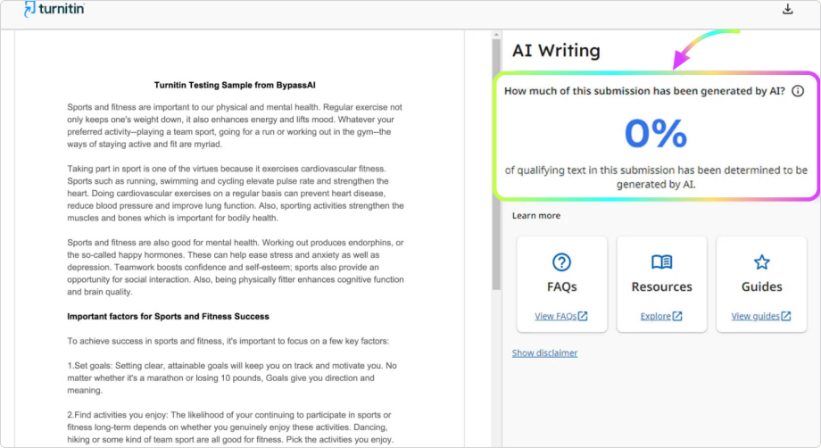 Turnitin AI detector test