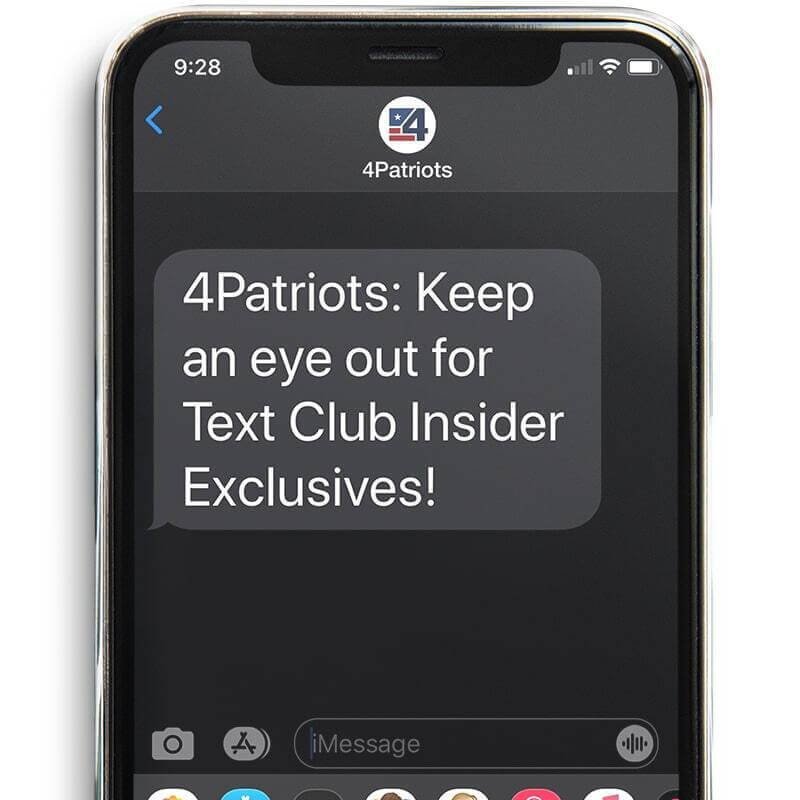 Cell phone receiving 4Patriots text club text message. 