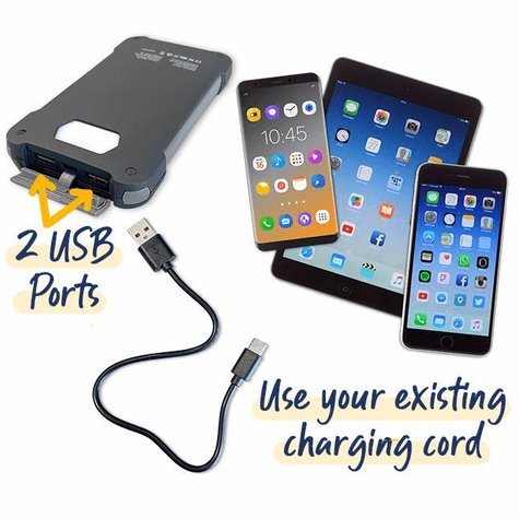 Patriot Power Cell CX charges 3 devices at once. 2 USB ports and can use your existing charging cord