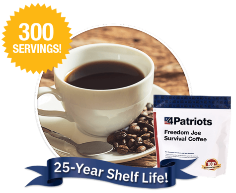 4Patriots Freedom Joe Survival Coffee Kit and cup of coffee
