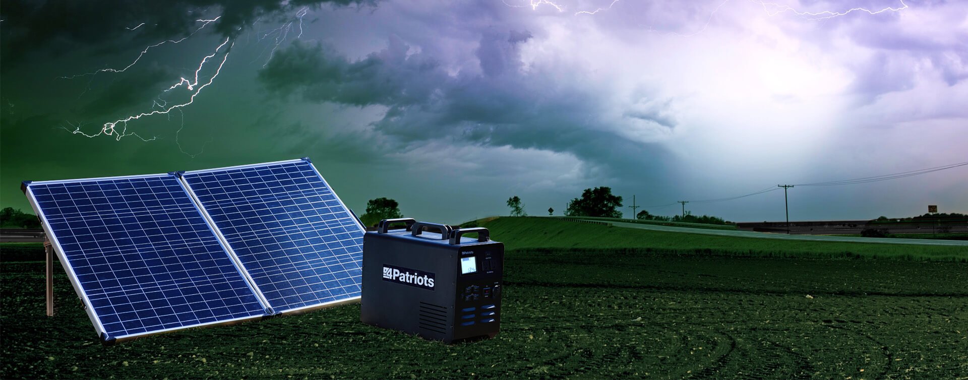 PPG and solar panels setting in field with storm behind