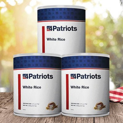 3 cans of 4Patriots white rice #10 cans.