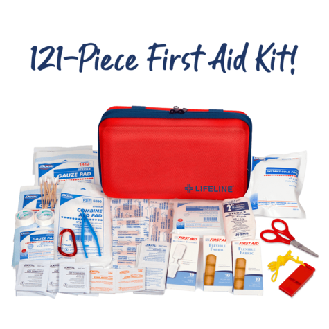 Lifeline Deluxe first aid kit. 121-piece first aid kit.