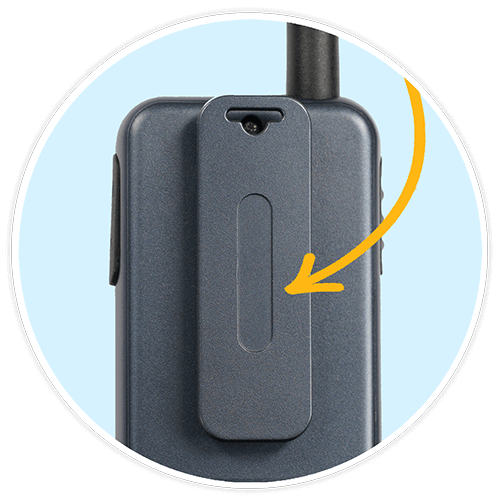 Handy clip on the Talk-N-Go Rechargeable Walkie Talkie