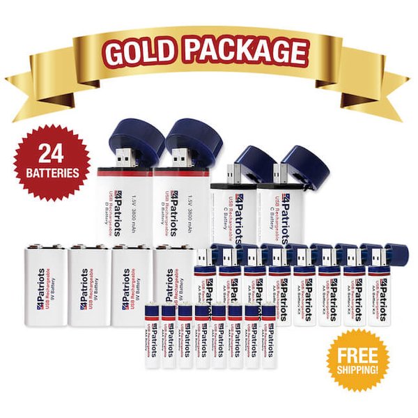USB-Rechargeable Battery Gold Variety Pack. 24 batteries, free shipping