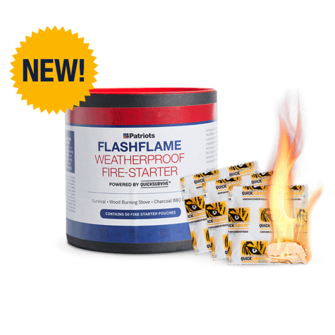 New! 4Patriots FlashFlame Weatherproof Fire-Starter next to 3 pouches