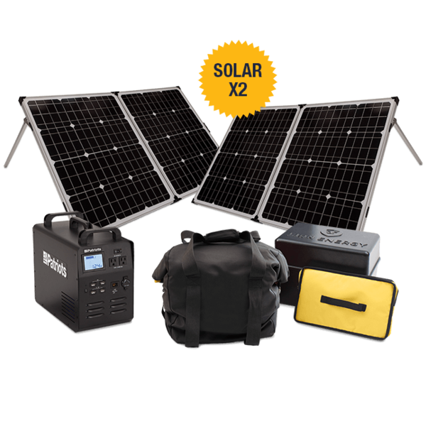 2 100W Folding Solar Panels, the Patriot Power Generator 1800, and EMP Bag Kit