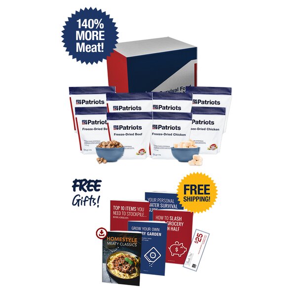 4Patriots Gold Medallion All-Meat Survival Food Kit with free gifts and free shipping.