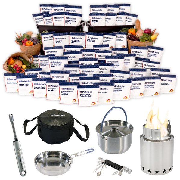 Products and pouches included in 4Patriots Food & Fire Survival Cooking Bundle