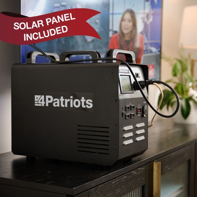 Patriot Power Generator 1800 powering TV playing the news.