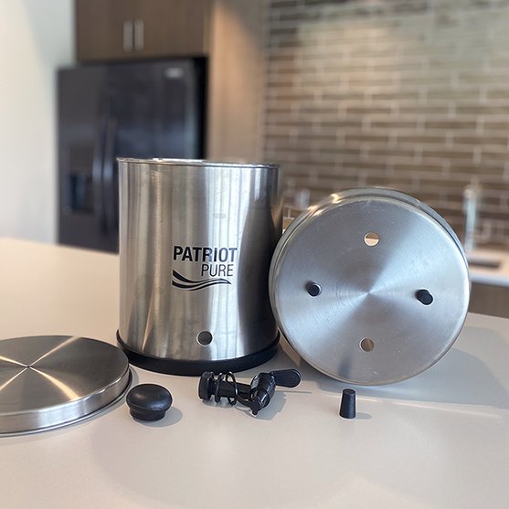 Patriot Pure Ultimate Water Filtration System on the counter in the kitchen