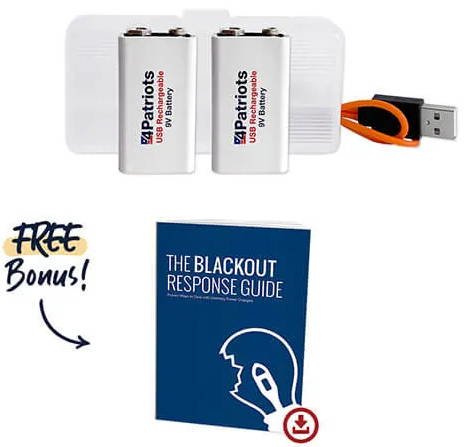 4Patriots USB Rechargeable 9V Battery Kit includes free bonus gift: The blackout response guide digital report