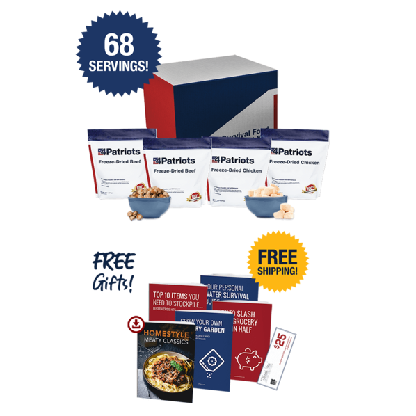 4Patriots Gold Medallion All-Meat Survival Food Kit with free gifts and free shipping.