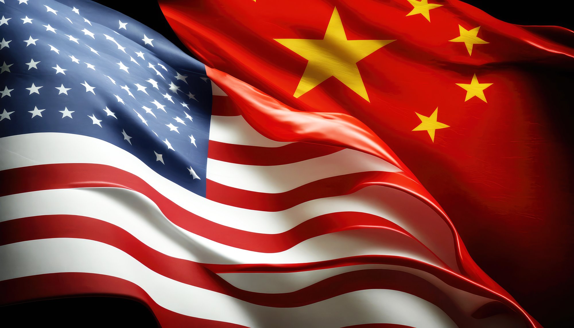 China flag on the left and an American flag on the right