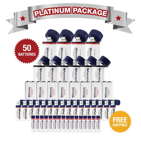 4Patriots USB-Rechargeable Battery Platinum Variety Pack. 50 Batteries, free shipping