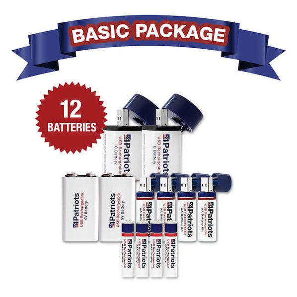 4Patriots USB-Rechargeable Battery Basic Variety Pack 12 batteries