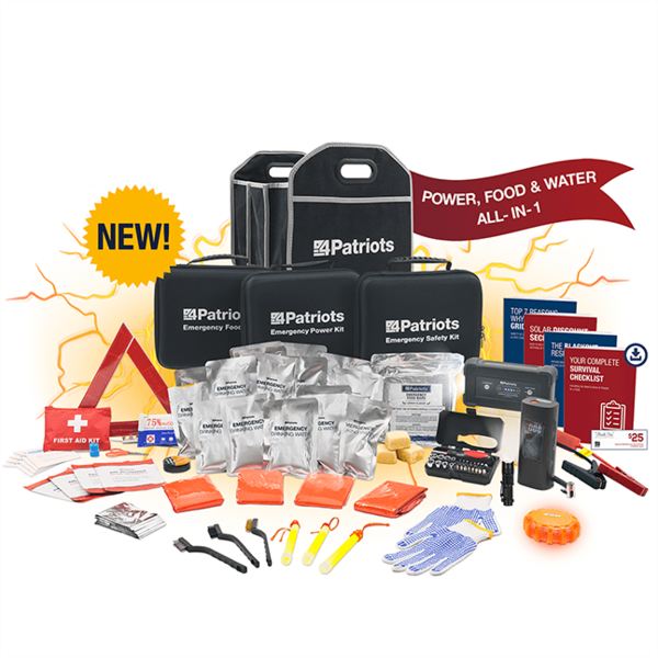 NEW Emergency Car Kit. Products included in the Patriot Power All-in-1 Emergency Car Kit. Power, Food & Safety All-In-1. 