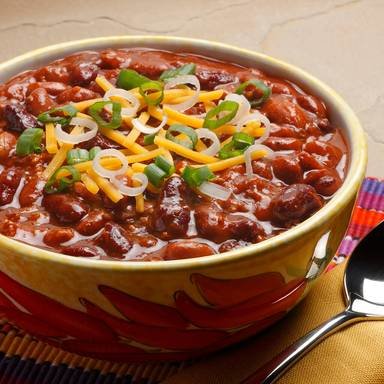 Prepared classic bean chili in a bowl