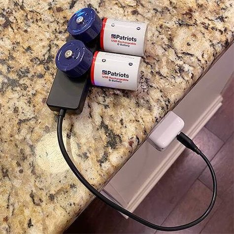4Patriots USB-Rechargeable D Battery Kit charging on the counter