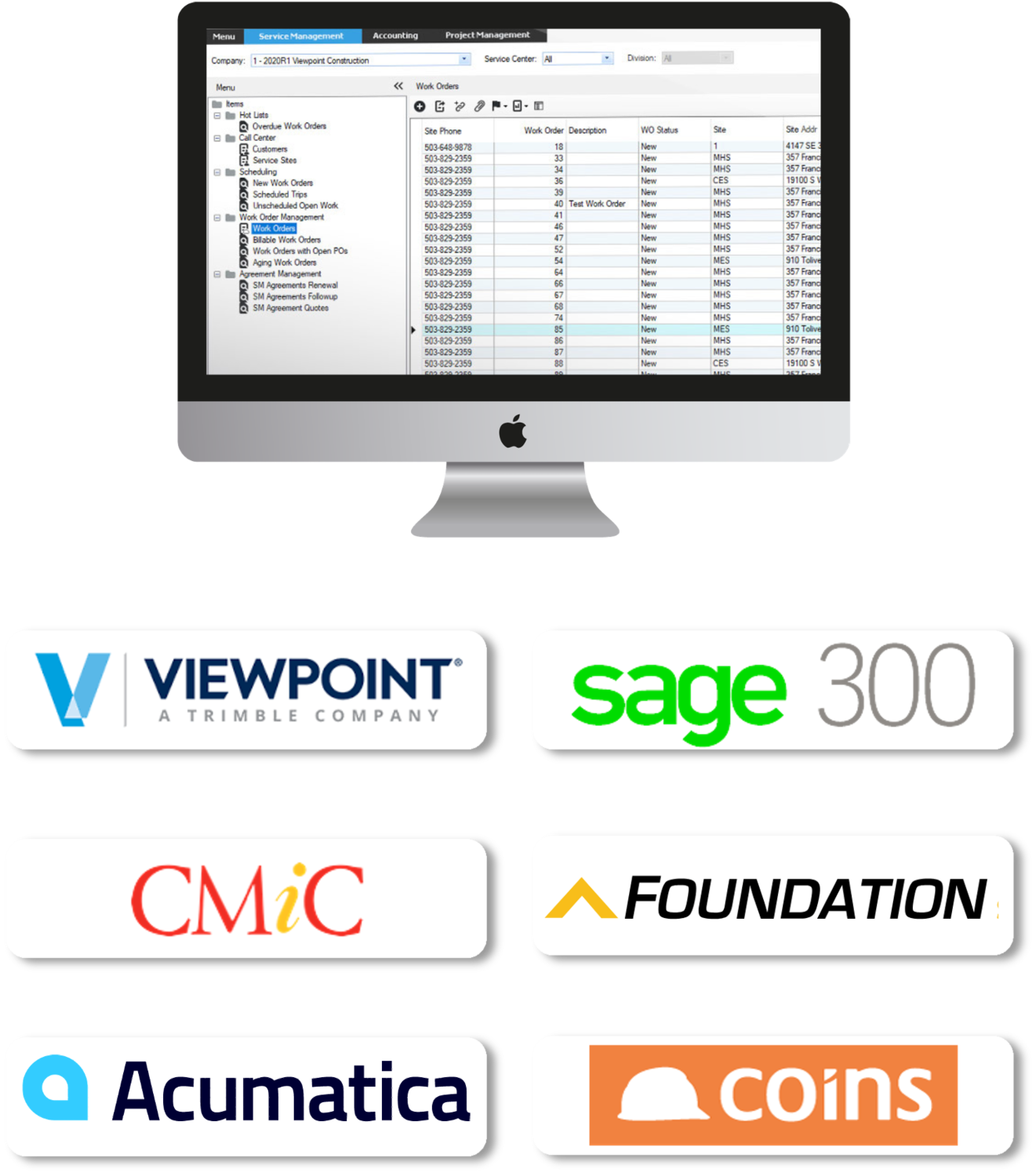 Logos of Construction ERPs - Vista, Spectrum, Sage 300, Foundations, CMIC, Acumatica