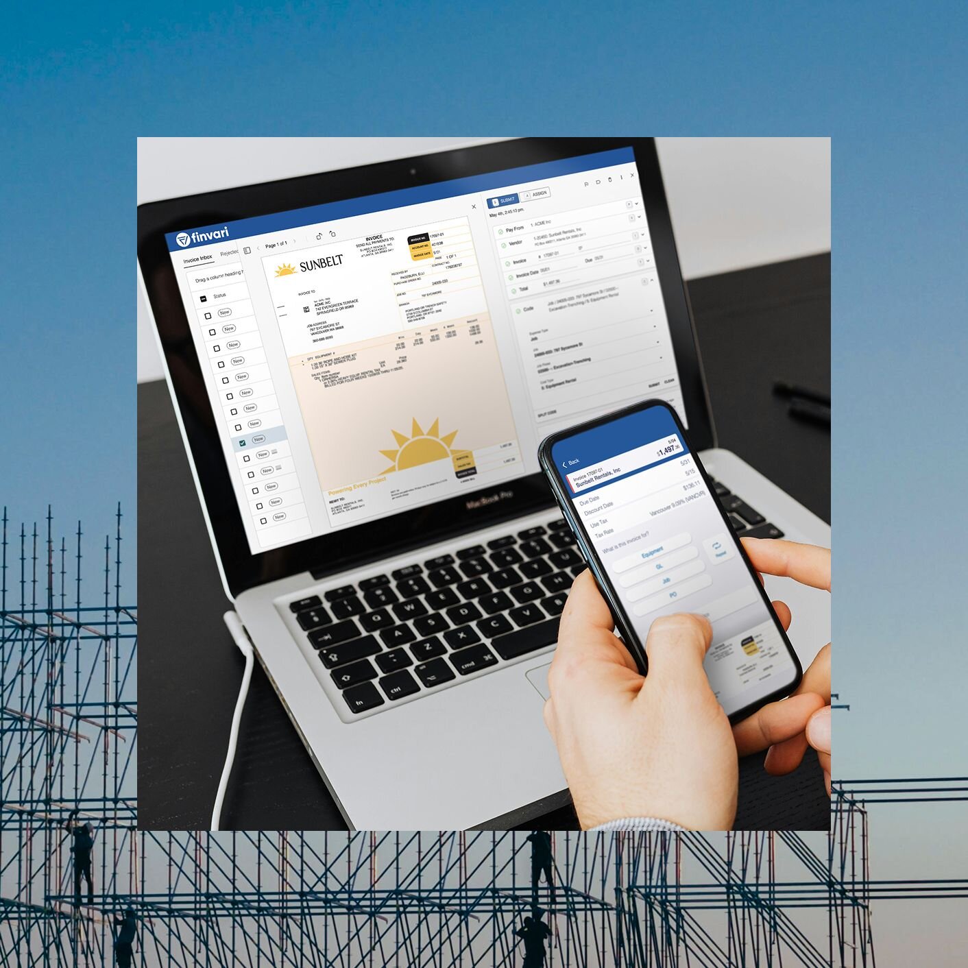 Someone using the Finvari AP Automation platform on desktop and mobile at the same time.