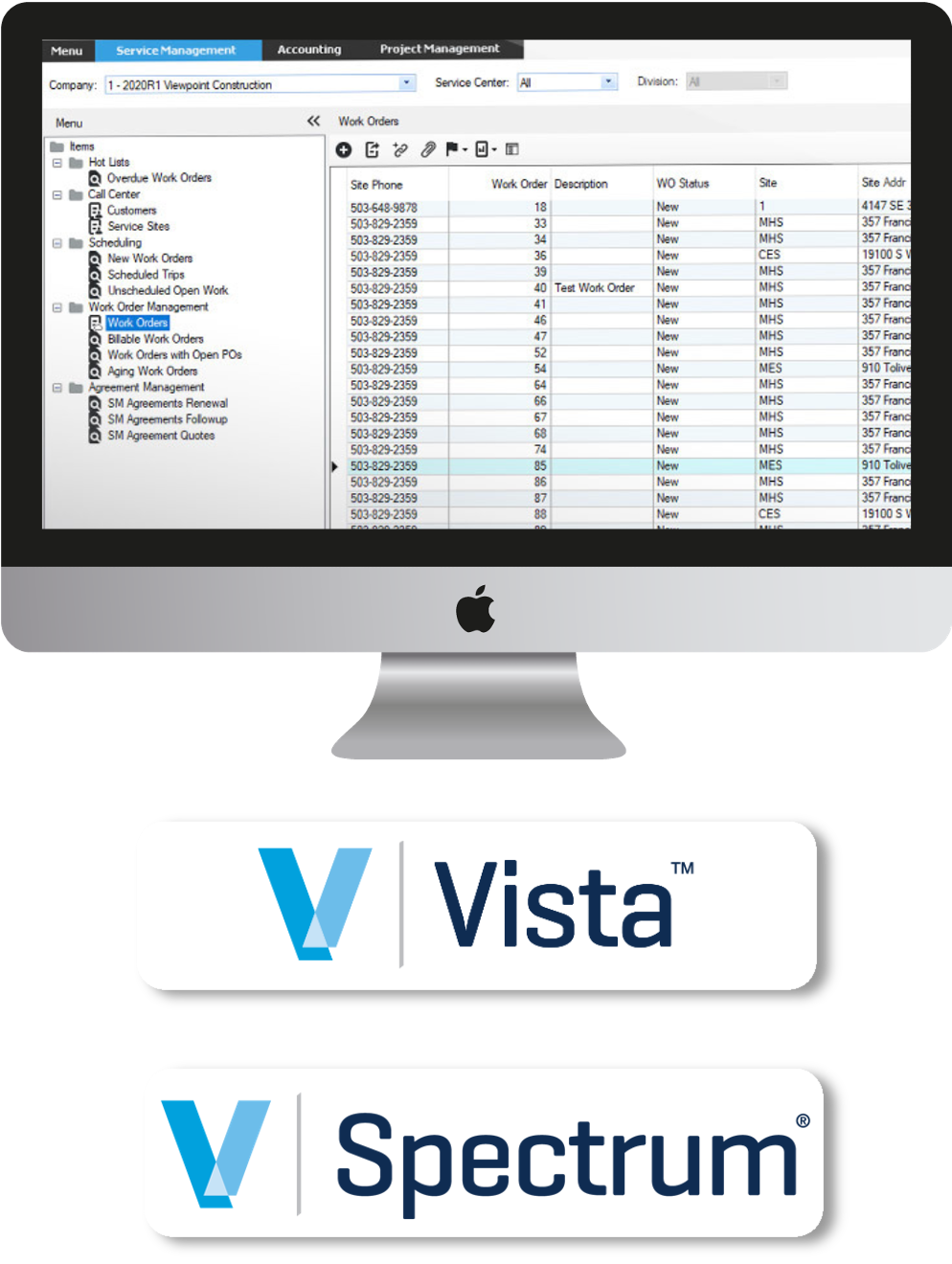 A Mac Computer screen showing a spreadsheet, and a Viewpoint logo.