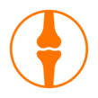 A symbol depicting a knee joint, that represents BionicGym's ability to deliver exercise that is gentle on joints,. It allows those with aches and pains to still exercise while sitting or lying down.