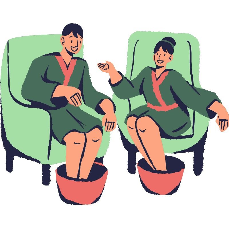 An illustration of two people at a spa.