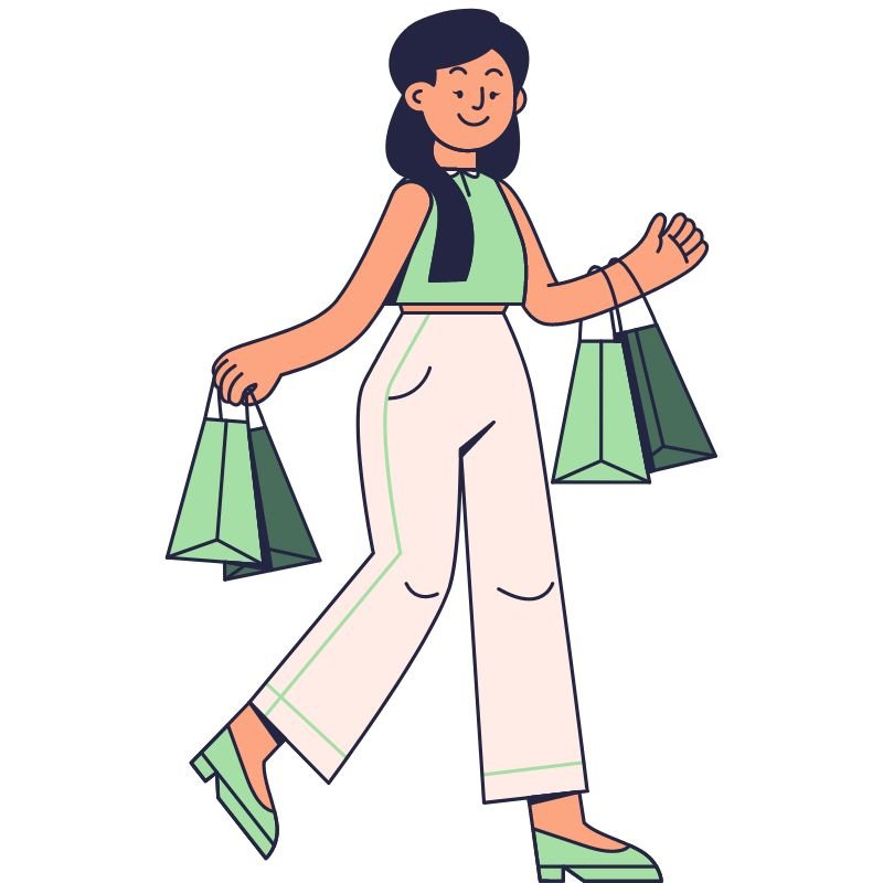 An illustration of a person with shopping bags.