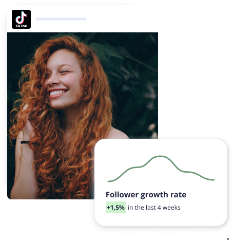 A smiling woman collaged with influencer growth metrics.